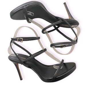 Express women’s leather upper strappy platform sandal stiletto heel size 9 black